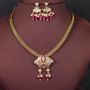 Ruby Color Panchaloha Design Necklace Set